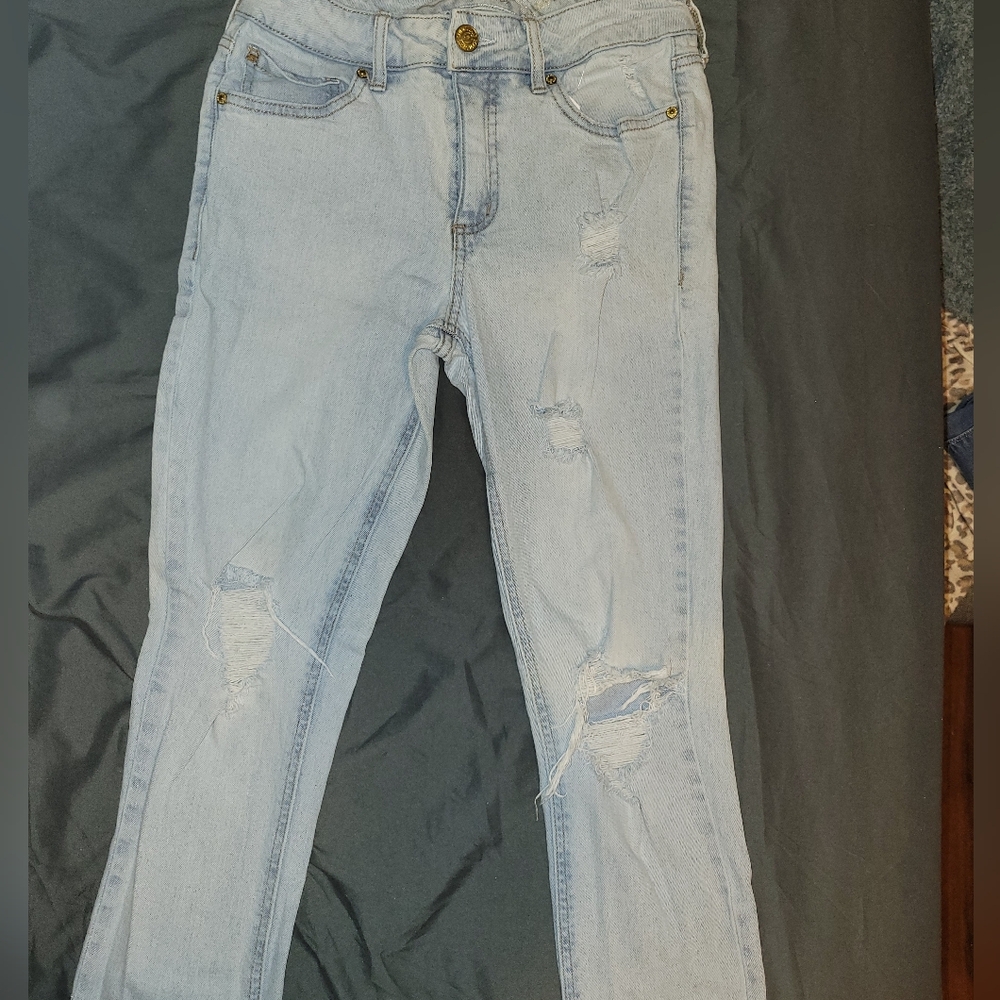 Seven7 Light Denim Slim Fit Ripped Distressed Ankle Crop Jeans Size 4